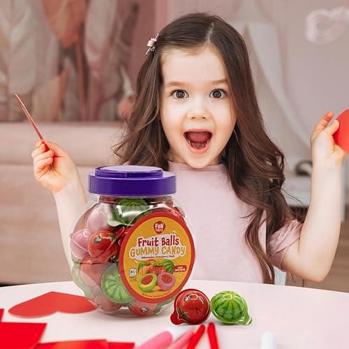 Fruit Gummy Balls Mix - 19 Ounce Jar (30 Count) - Jelly Filled Gummies - Individually Wrapped Gummy Candy - Watermelon, Strawberry, Peach - Easter Candy for Eggs & Goodie Bags thumbnail 5