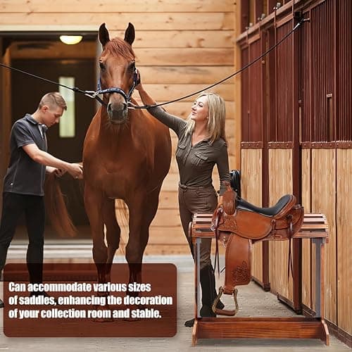 Essenhome Extra-Large Wood Saddle Rack - Non-Abrasive Design, Bridle Rack & Heavy-Heavy Duty Saddle Stand for Equestrian Homes Horse Tack Room Organization 27.6"x11.8"x27.9"(Walnut) thumbnail 6