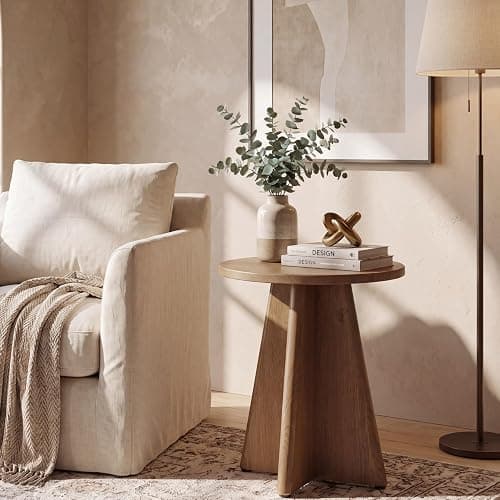 Tribesigns Round End Table Living Room, 19.7" Small Modern Couch Side Table | Sculptural Cross Base, Warm Natural Woodgrain Finish, 23.6" Accent Table for Small Spaces, Bedroom, Sofa, Natural Oak thumbnail 6