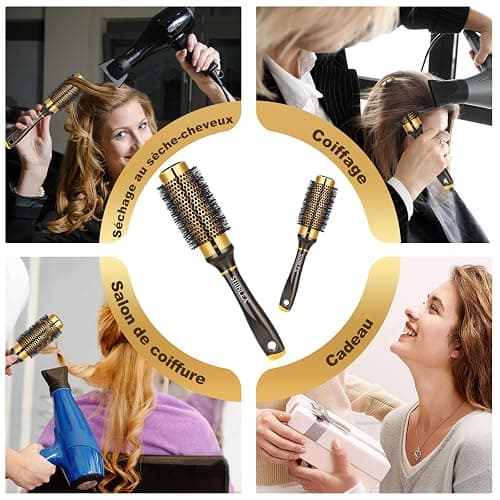 Brosse Cheveux Bouclés - Shinlea Brosse Ronde 33 MM Pour Cheveux Court Femme, Anti-Traction, Coiffant Et Séchant, Ajoutant Du Volume Et De La Brillance Pour Les Cheveux Fins thumbnail 6