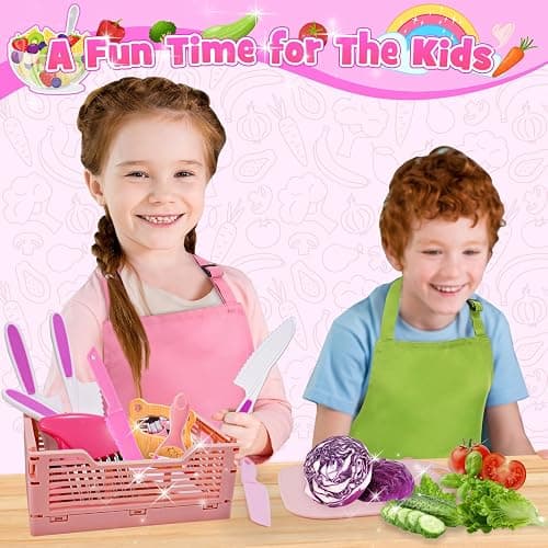 Montessori Toys for 3 4 5 6 7 8 9 10 Year Old Girls Boys Birthday Gifts,Kids Kitchen Knife Set for Real Cooking & Apron and Glove,Toddler Knife Set, Learning Toys thumbnail 2
