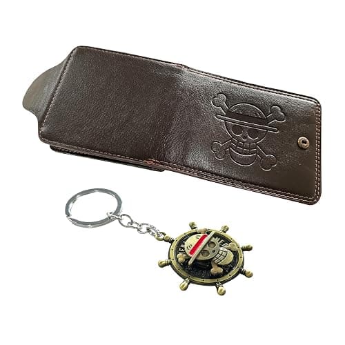 UZYEAOZM OP Bifold Wallet for Men, Straw Hat Luffy Skull Wallet and Keychain, Anime Fan Stylish Merch Gifts Dark Brown thumbnail 3