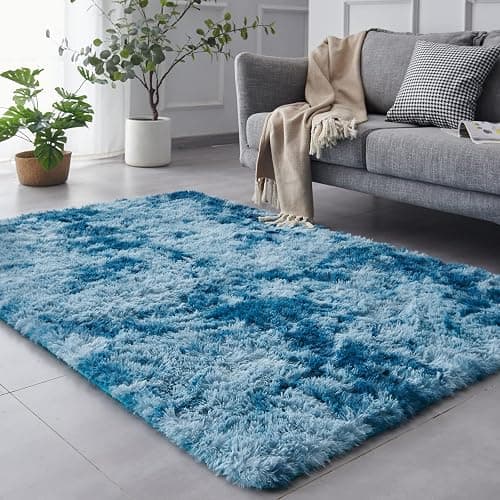 TABAYON Shaggy Tie-Dyed Dark Blue Rug, 2x3 Area Rugs for Living Room, Anti-Skid Extra Comfy Fluffy Floor Carpet for Indoor Home Decorative - Image 1
