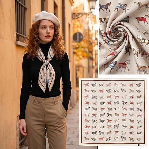 Ymapinc Colorful Western Horse Neck Scarf for Women, Square Silk Wrap, Horse Printed Bandanas Soft Head Scarf for Women thumbnail 5