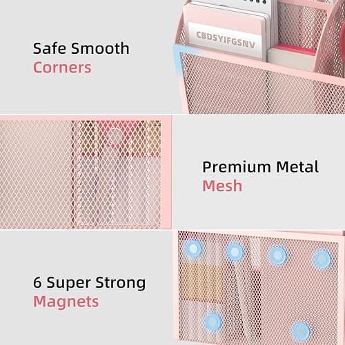 DALTACK Magnetic Pencil Holder - 3-Grid Mesh Pen Holder for Whiteboard, Refrigerator, Locker & Office - Pink thumbnail 7