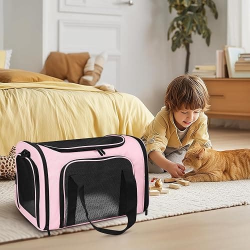 FOORLON Cat Carrier Soft for Pets Up to 15 Lbs, Cat Travel Bag Soft-Sided with Padded Shoulder Strap, Pet Dog Carriers for Small Dogs Travel Puppy Carry Airline Approved, Pink thumbnail 6