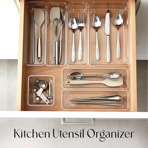 KICHLY Pack of 25 Clear 4 Sizes Makeup Drawer Organiser set, Acrylic Organization Plastic Storage Organiser tray for Bathroom, Vanity, Office Desk, kitchen, Bedroom thumbnail 4