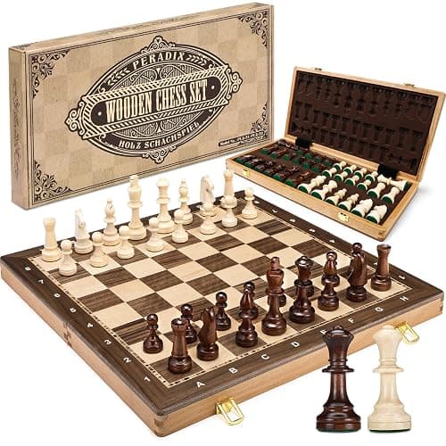 Peradix 19" Wooden Chess Set, Folding Tournament Chess Board with 3.75" King, 2 Extra Queens, Classic Professional Chess Game for Adults & Kids - Image 1