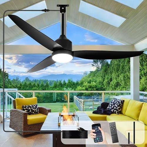 Depuley Outdoor Ceiling Fan with Light: 52 Inch Gazebo Fan Outdoor Hanging - Plug in Waterproof Fans with Lights for Patio - Dimmable Remote App Control Black - Image 1