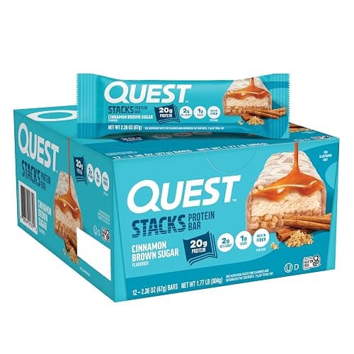 Quest Nutrition Stacks Protein Bars, Cinnamon Brown Sugar, 20g Protein, 2g Net Carbs, 1g Sugar, High Fiber, Low Sugar, Gluten Free, 12 Count - Image 1