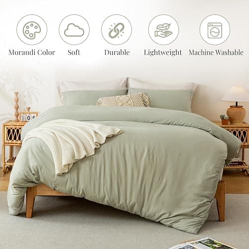 MILDLY Super Soft Duvet Cover - 100% Washed Microfiber October Mist Sage Comforter Cover Set 3 Pieces with Zipper Closure & Corner Ties (No Comforter) thumbnail 2
