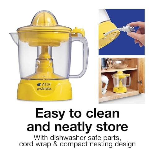 Proctor Silex Alex's Lemonade Stand Electric Citrus Juicer Machine, Large 34 oz. Pitcher, Pressure Activated, for Lemons, Limes and Oranges, 34 oz, Includes 2 Reamers & Recipe Book, Yellow (66341) thumbnail 11