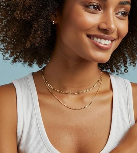 YEEZII Layered Gold Necklaces for Women Trendy, 3 Pcs 14K Gold Plated Choker Paperclip Box Chain Necklace, Stackable Women's Gold Pendant Necklaces Jewelry Set thumbnail 4