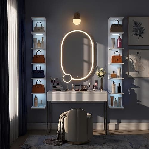 AskTag 7 Tier Wall Shelves with RGB Light, Lack Wall Shelf Unit, Vertical Shelf with Remonte Control,White Shelves thumbnail 7