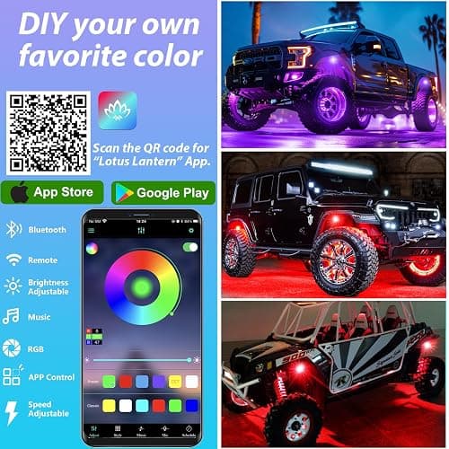 4 Pods RGB LED Rock Lights, Underglow Multicolor Neon Light Kit, Wheel Well Light with APP Control & Music Mode, Under Glow Lights for Trucks,Jeep,SUV,Golf Cart,ATV,Pickup Off Road,12V thumbnail 6