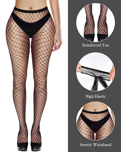 Yahenda 8 Pairs Fishnet Stockings for Women Neon High Waist Tights Fishnet Thigh Mesh Pantyhose for Halloween Cosplay Costume thumbnail 3