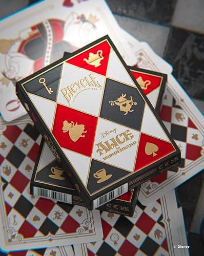 Disney Alice in Wonderland Inspired Playing Cards 1 Deck by Bicycle | Custom court cards with Alice Mad Hatter Cheshire Cat and Queen of Hearts, Checkered back design, Air Cushion Finish thumbnail 8