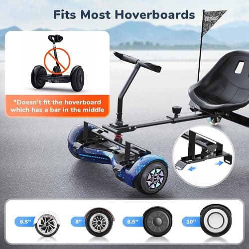 isinwheel Hoverboard Attachment for 6.5"8" 8.5"10" Hoverboard Go Kart Attachment with 3*Shock Absorbers, Hand and Foot Dual Control, Larger Seat, Flashing Wheels thumbnail 2