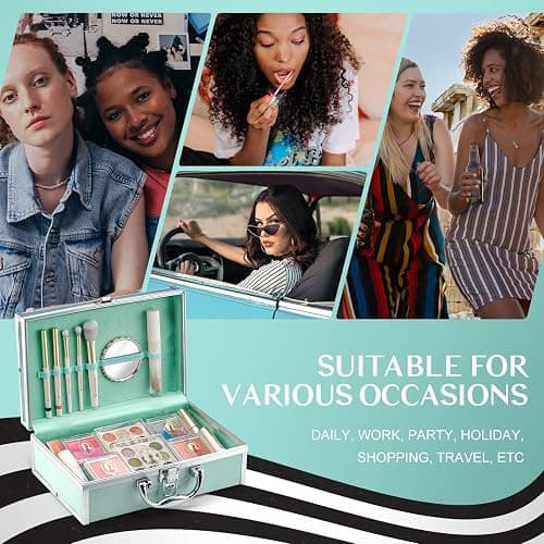 Color Nymph Makeup Kit for Teen Girls Full Makeup Set with Train Case Green | Full Makeup Kit for Teen Girls, 17pcs Makeup Set, Green Makeup Train Case, Eyeshadow,Mirror,Cosmetic Tool,Detachable to Carry thumbnail 4