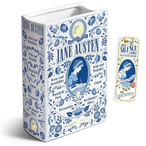 H&H + 6 in 1 + Jane Austen Book Vase for Flowers + Bookmark + Emma, Mansfield Park, Sense and Sensibility, Northanger Abby, Persuasion, Pride and Prejudice Merch + 2025 Jane Austen Anniversary Edition - Image 1
