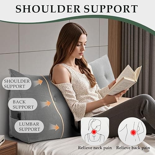 Huatean Home Soft Headboard Pillow Queen Size, Wall Backrest Wedge Pillow Headboard Queen, Reading Backboard Pillows, Large Dorm Daybed Bolster Pillows for Back Support with Removable Cover, Gray thumbnail 3