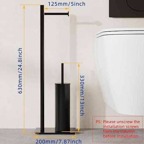 RUACQ Toilet Paper Holder Stand with Toilet Brush and Holder Set, 304 Stainless Steel Bathroom Toilet Tissue Paper Roll Holder Free Standing, Weighted Base, Heavy Duty (Matte Black) thumbnail 3