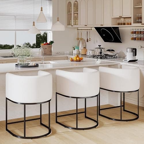 HNY Modern Counter Height Linen Fabric Upholstered Counter Stools Set of 2, 24 Inch Kitchen Island Stool with Black Tubular Frame, Cream - 2 - 24inch Cream,black Base thumbnail 7