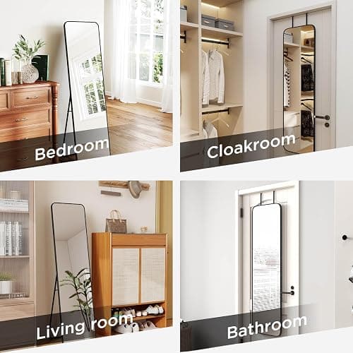 SCWF-GZ 57x16 Door Hanging Full Length Mirror, Floor Stand (Height 5.7ft just Body in1.3ft) Wall Mounted Metal Frame Rectangle Dressing Mirrors for Bedroom Bathroom Room 57 inch Black thumbnail 3