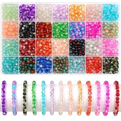 shynek 1400 Pieces 6mm Round Glass Beads for Bracelets, 28 Colors Bracelet Beads, Glass Crystal Beads for Jewelry Making, Bracelet Making and DIY Crafts(Crackle Color) - Image 1