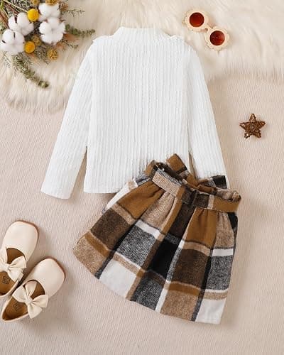 Coaturi Toddler Girl Clothes Sets: Long Sleeve Ribbed Tops Button Mini Skirts Set Fall Winter Outfits for Toddler 2-7 Years thumbnail 3