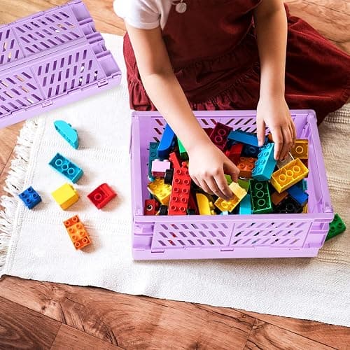 Tixill 2-Pack Mini Foldable Plastic Baskets for Organizing and Storage, Collapsible Storage Crate for Home Kitchen Bedroom Bathroom Office (9.8x6.5x3.8, Purple) thumbnail 8