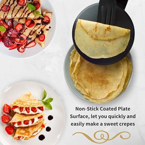 Moss & Stone Electric Crepe Maker – 8” Portable Crepe Pan Nonstick with Dipping Plate, Auto Shut-Off, On/Off Switch, Even Heating & One Automatic Temperature Control – Compact Crepe Maker thumbnail 6