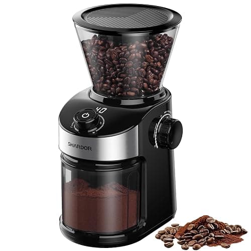 SHARDOR Electric Burr Coffee Grinder for Home Use, Coffee Bean Grinder for 32 Grind Settings, 40-Second Adjustable Timer, One-Touch Start & Cleaning Button, Black - Image 1