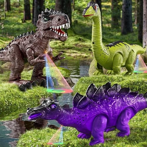 TEMI 3 Pack Electrical Walking Dinosaur Toys for Toddlers 3-4 3-5 Years with Sound and Light Up, Toddler Robot Dinosaur, Brachiosaurus, Stegosaurus Dinosaur Figures for Kids thumbnail 8