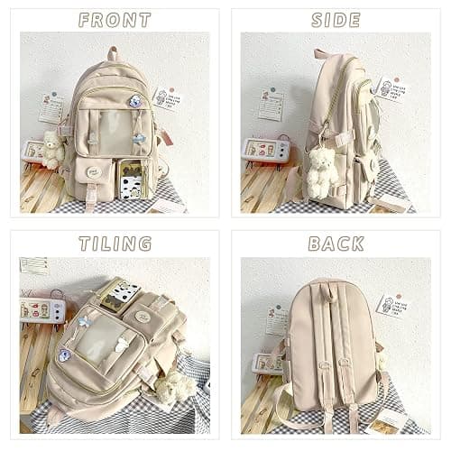 EVEOUT Cute Kawaii Nylon School Backpack for Girls, Large Capacity Multi-Pocket Casual Student Bookbag, Lightweight Travel Daypack for School & Outdoor Use thumbnail 4