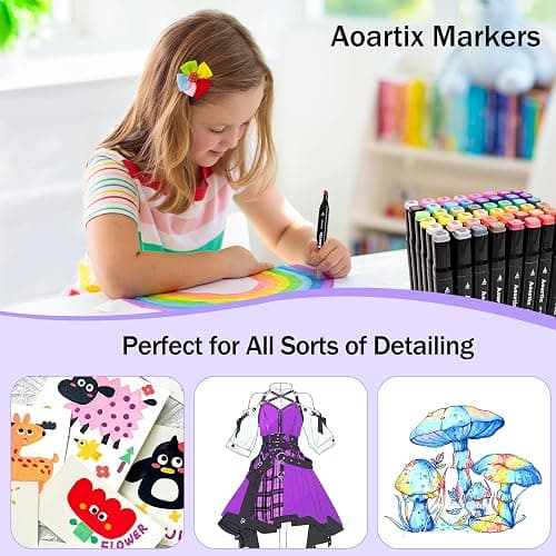Aoartix Alcohol Based Markers, 100 Colors Art Drawing Permanent Marker Set for Kids Adult Coloring Supplies, Dual Tips Fine & Chisel Coloring Marker for Artist Illustration Sketch Books thumbnail 7