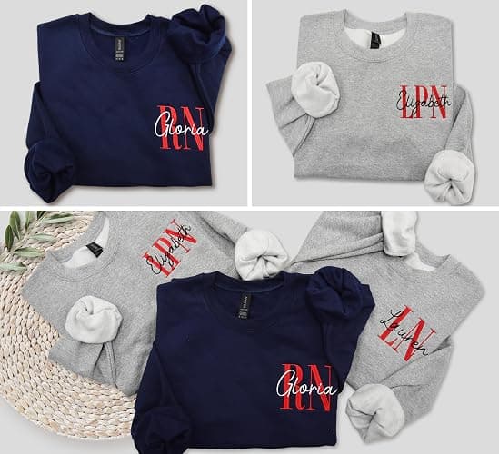 RN LN LPN Nurse Sweatshirt Licensed Nurse Registered Nurse Licensed Practical Nurse Hoodie Custom Add Your Name Long Sleeve. thumbnail 2