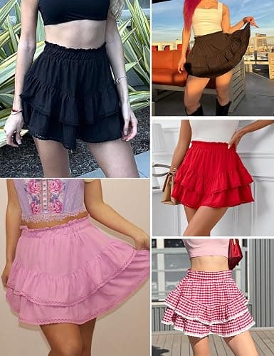 LOMON Flowy Skorts for Women Ruffle Tiered Skorts Casual High Waist Mini Skirts Tennis Golf Crochet Shorts thumbnail 5