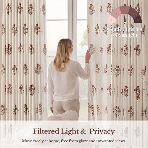 THREE GIRLS Pinch Pleated Curtains Light Filtering Red Floral Curtains for Living Room Bedroom Dining Room 84 Inches Luxury Linen Drapes Farmhouse Window Curtains with Hooks - 2 Panels Set, 40" x 84" thumbnail 8
