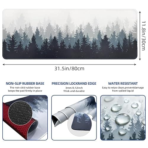 Galdas Mouse Pad For Gaming,Forest Background Pattern XXL XL Large Mouse Mat Long Extended MousePad Desk Mat Non-Slip Rubber Mice Pads Stitched Edges Thin (31.5 x 11.8 x 0.12 Inches) Tree thumbnail 3