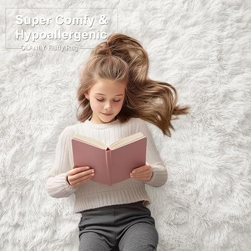 OLANLY Fluffy Area Rug for Living Room Bedroom, 4x6 Feet Soft Shaggy Non-Slip Carpet, Indoor Modern Plush Area Rugs for Kids Girls and Boys, Dorms, Nursery Rooms, Home Decor, Cream White thumbnail 8