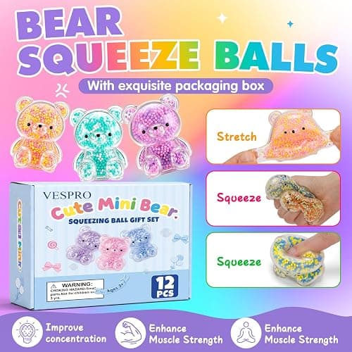 12 Pack Bear Squishy Toys，Squishy Stress Squeeze Balls for Adults Kids | Bulk Mini Squishies Balls for Calming , Fidget Toys for Party Favors ,Birthday Giftsf, Classroom Prizes thumbnail 5