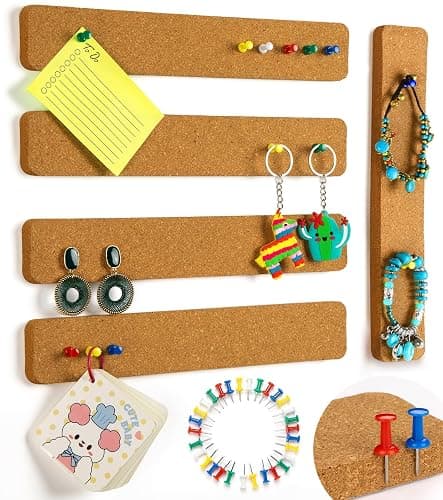 AYZTKUX 5 Pcs Corkboard Strips for Walls, Self-Adhesive Small Cork Board for Walls with 30 Pushpins, Perfect for Home Classroom Office - Image 1