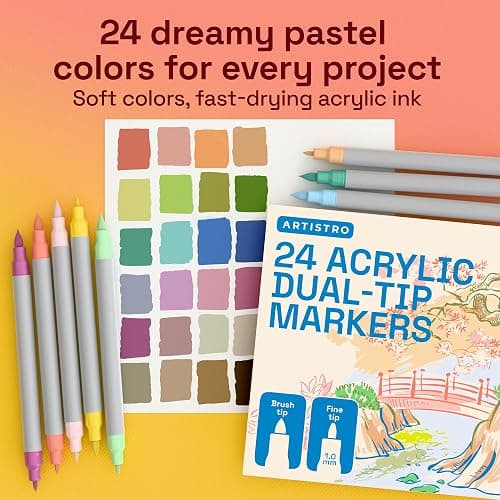 ARTISTRO 24 Pastel Acrylic Paint Markers - Paint Pens for Drawing - For Fabric, Rock, Glass, Wood, Molds - Arts & Crafts Gift for Adults, Teens, Kids, Classroom Must Haves & School Supplies thumbnail 2