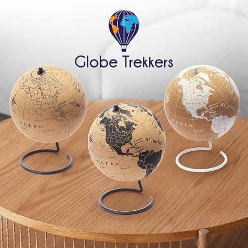 Cork Globe with Push Pins - 9.4” Globe with Map of the World and Rotating Stand for Children or Adults, 100 Metallic and 100 Colored Push Pins - World Map for Home, Office, Classroom, Travel, Kids thumbnail 9