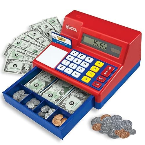 Learning Resources Pretend & Play Calculator Register Toy - Kids Play Set & Credit Card Toy, Register for Kids, Pretend Grocery Store Shopping Playset for Toddlers, Teaching Math Set - Image 1