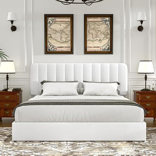 VECELO Queen Size Upholstered Bed Frame with 4 Drawers and Headboard, Velvet Platform Storage Bedframe, Wooden Slats Support, No Box Spring Needed,Snow-White thumbnail 5
