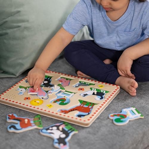 Melissa & Doug Farm Animals Sound Puzzle - Wooden Peg Puzzle With Sound Effects (8 pcs) - Farm Animals thumbnail 6