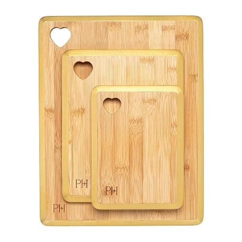 Paris Hilton Reversible Bamboo Cutting Board Set with Heart Shaped Cut-Out Design, Glamorous Gold Edge Detail and Multiple Board Sizes, 3-Pieces, Gold - Image 1