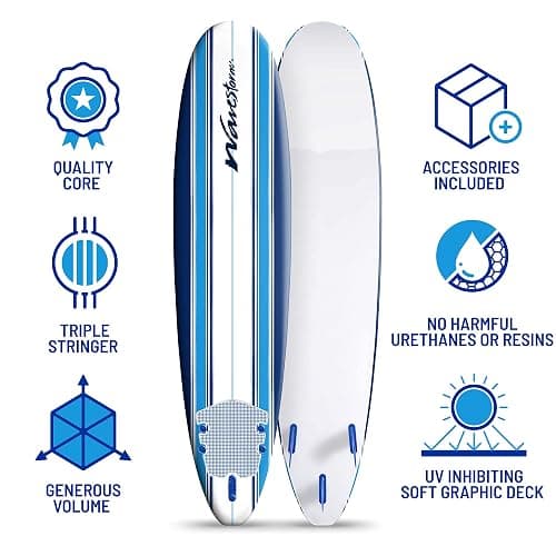 Wavestorm 8ft Classic Surfboard // Foam Wax Free Soft Top Longboard for Adults and Kids of All Levels of Surfing thumbnail 4